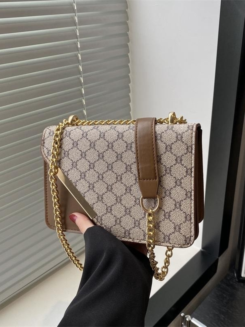 Brown Monogram Chain Shoulder Bag